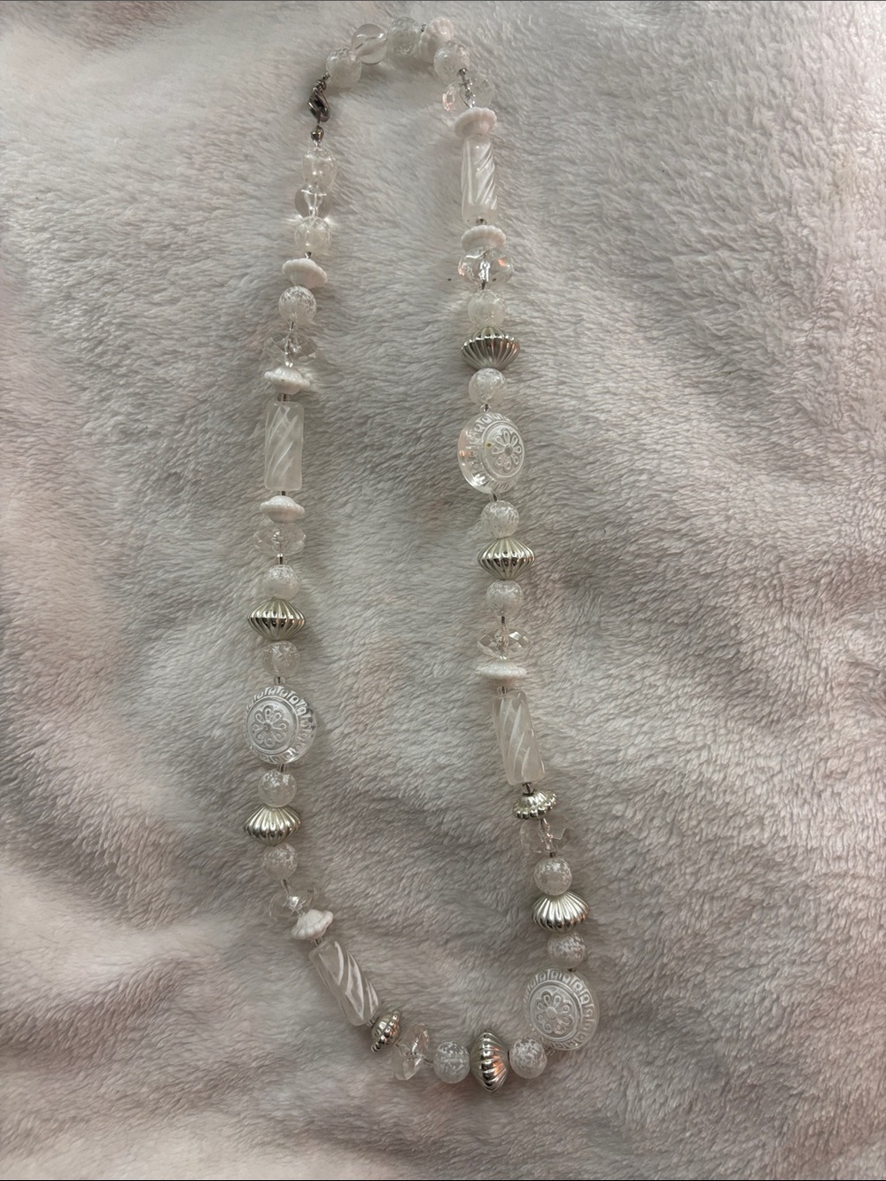 Handcrafted White Beaded Necklace with Silver Accents - Women's Jewelry